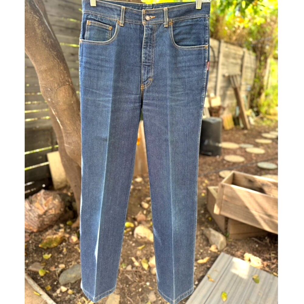 VTG 1980s Jordache Cotton High Rise Med Dark Blue Straight Leg Jeans SZ 33 Long